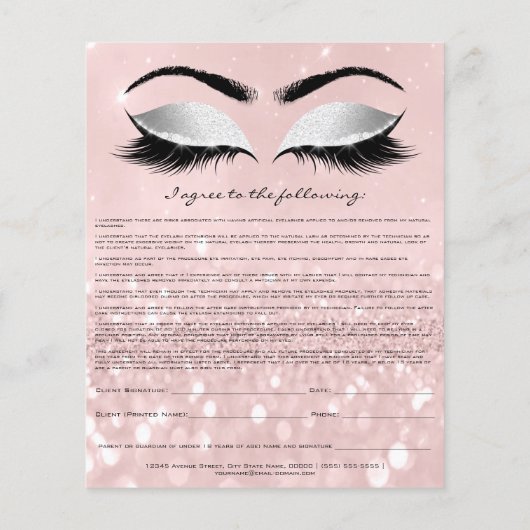 Prospectus 11,4 Cm X 14,2 Cm Eyelash Extension Responsabilité Renonciation Rose (Dos)