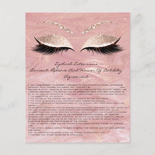 Prospectus 11,4 Cm X 14,2 Cm Eyelash Extension Responsabilité Renonciation Rose (Devant)