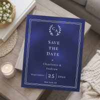 Faire-part de mariage à budget monochrome bleu mar