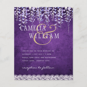 Prospectus 11,4 Cm X 14,2 Cm Faire-part de mariage à dentelle florale violette 