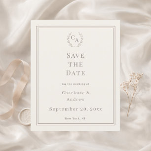 Prospectus 11,4 Cm X 14,2 Cm Faire-part de mariage à monogramme ivoire taupe