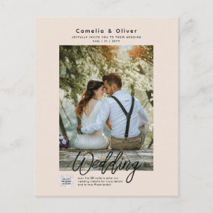Prospectus 11,4 Cm X 14,2 Cm Faire-part de mariage avec code QR Champagne Blush