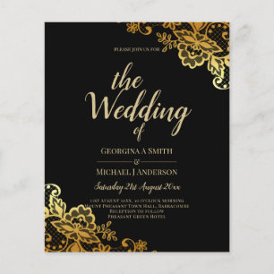 Prospectus 11,4 Cm X 14,2 Cm Faire-part de mariage Black Gold Lace