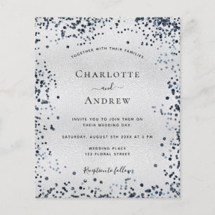 Prospectus 11,4 Cm X 14,2 Cm Faire-part de mariage budget bleu marine argenté