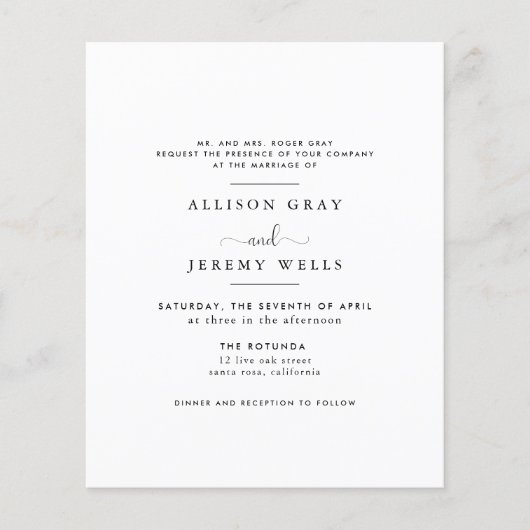 Prospectus 11,4 Cm X 14,2 Cm Faire-part de mariage budgétaire (Devant)