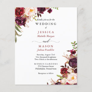 Prospectus 11,4 Cm X 14,2 Cm Faire-part de mariage Burgundy Marsala Budget