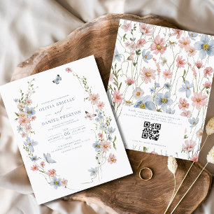 Prospectus 11,4 Cm X 14,2 Cm Faire-part de mariage de code QR du Fleur sauvage