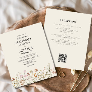 Prospectus 11,4 Cm X 14,2 Cm Faire-part de mariage de code QR du Fleur sauvage