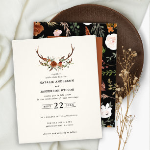 Prospectus 11,4 Cm X 14,2 Cm Faire-part de mariage de stag fleuri en terre cuit