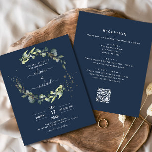 Prospectus 11,4 Cm X 14,2 Cm Faire-part de mariage du code QR de la Marine Blue