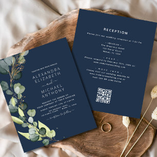 Prospectus 11,4 Cm X 14,2 Cm Faire-part de mariage du code QR de la Marine Blue