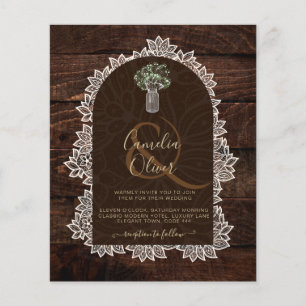 Prospectus 11,4 Cm X 14,2 Cm Faire-Part de Mariage en Bois Gypsophile Dentelle