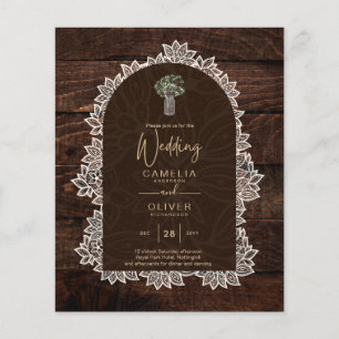 Prospectus 11,4 Cm X 14,2 Cm Faire-Part de Mariage en Bois Gypsophile Dentelle