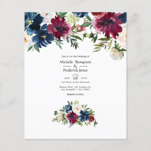 Prospectus 11,4 Cm X 14,2 Cm Faire-part de mariage floral aquarelle Bordo et Na