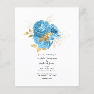 Prospectus 11,4 Cm X 14,2 Cm Faire-part de mariage floral bleu pastel et or