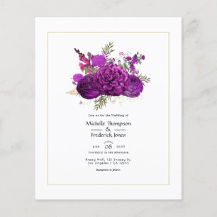 Prospectus 11,4 Cm X 14,2 Cm Faire-part de mariage floral or et pourpre royal