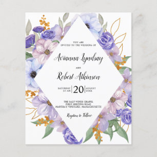 Prospectus 11,4 Cm X 14,2 Cm Faire-part de mariage floral violet poussiéreux en