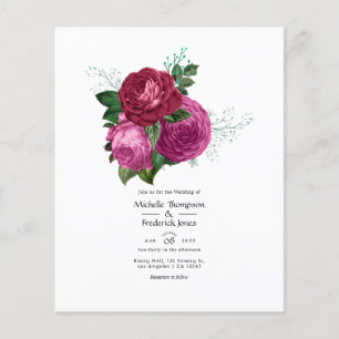 Prospectus 11,4 Cm X 14,2 Cm Faire-part de mariage floral Viva Magenta