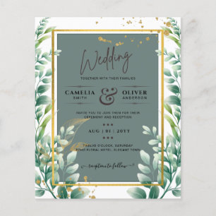 Prospectus 11,4 Cm X 14,2 Cm Faire-Part de Mariage Or Vert Botanique Sage