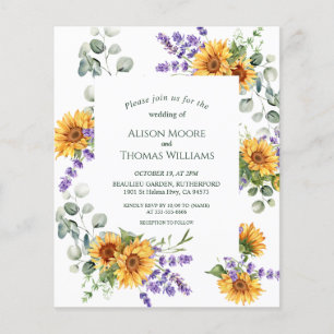 Prospectus 11,4 Cm X 14,2 Cm Faire-part de mariage pas cher Tournesol Lavande 