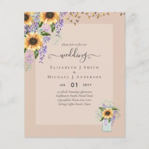 Prospectus 11,4 Cm X 14,2 Cm Faire-part de mariage pas cher Tournesols rustique