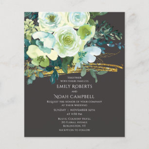 Prospectus 11,4 Cm X 14,2 Cm Faire-part de mariage photo florale vert turquoise