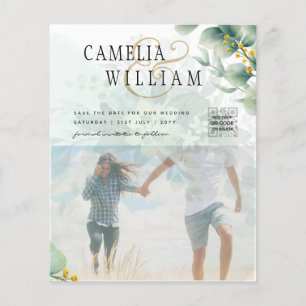 Prospectus 11,4 Cm X 14,2 Cm Faire-part de mariage photo, Qr Code, Feuilles ver