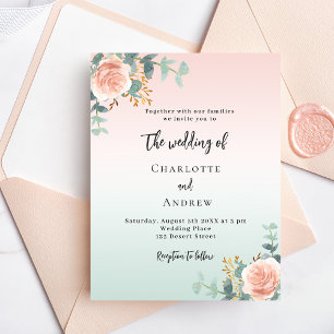 Prospectus 11,4 Cm X 14,2 Cm faire-part de mariage rose or vert floraux budget