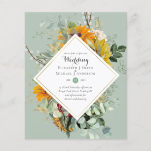 Prospectus 11,4 Cm X 14,2 Cm Faire-part de mariage tournesols rustiques eucalyp