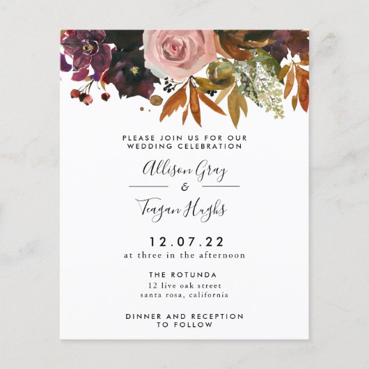Prospectus 11,4 Cm X 14,2 Cm Fall Wedding Invitation | Budget Flyer (Devant)