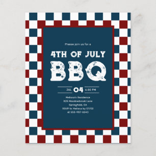 Prospectus 11,4 Cm X 14,2 Cm Fête BBQ rétro du 4 juillet à carreaux 