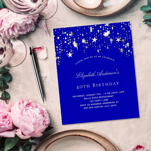 Prospectus 11,4 Cm X 14,2 Cm fête d'anniversaire royal bleu étoiles invitation