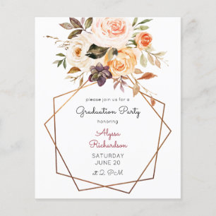 Prospectus 11,4 Cm X 14,2 Cm Fête de remise des diplômes avec budget rose et fl