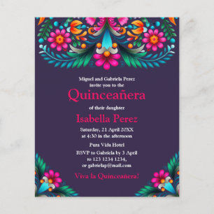 Prospectus 11,4 Cm X 14,2 Cm Fête mexicaine violette florale pour Quinceanera A