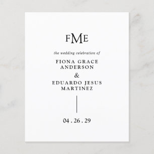 Prospectus 11,4 Cm X 14,2 Cm Fiona Noir et Blanc Monogramme Moderne Mariage