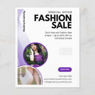 Prospectus 11,4 Cm X 14,2 Cm Fl Vente de Mode Minimaliste Violet & Blanc Entrep