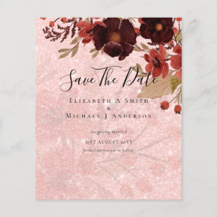 Prospectus 11,4 Cm X 14,2 Cm Fleurs d'automne SAVE THE DATE Terracotta Bourgogn