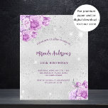 Prospectus 11,4 Cm X 14,2 Cm Fleurs roses argentées invitation d'anniversaire b<br><div class="desc">Veuillez noter que cette invitation est sur papier de prospectus et très mince. Les enveloppes ne sont pas incluses. Pour des invitations plus épaisses (même conception), veuillez visiter notre magasin. Un arrière - plan à l'aspect faux argenté avec des étincelles faux argentées et des fleurs roses et violettes. Personnalisez et...</div>