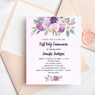 Prospectus 11,4 Cm X 14,2 Cm Fleurs violettes de la première communion invitati