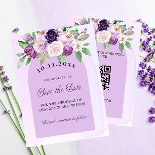 Prospectus 11,4 Cm X 14,2 Cm Fleurs violettes de mariage QR budget carte de sau