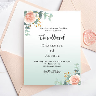 Prospectus 11,4 Cm X 14,2 Cm floraux d'or rose faire-part de mariage à budget v