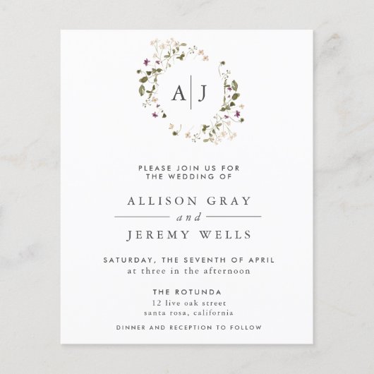 Prospectus 11,4 Cm X 14,2 Cm Flore Faire-part de mariage (Devant)