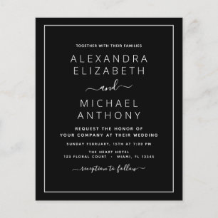 Prospectus 11,4 Cm X 14,2 Cm Flyer de Faire-part de mariage noir budget