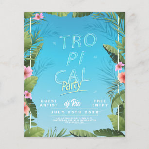 Prospectus 11,4 Cm X 14,2 Cm Flyer de fête tropicale, Fête d'été à Hawaï
