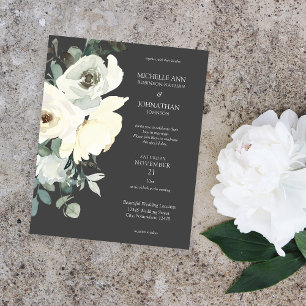 Prospectus 11,4 Cm X 14,2 Cm Flyer de mariage floral gris et bleu poussiéreux d