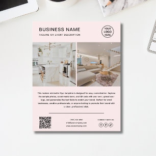 Prospectus 11,4 Cm X 14,2 Cm Flyer de société rose code QR photo logo minimalis
