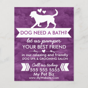 Prospectus 11,4 Cm X 14,2 Cm Flyer de toilettage de chiens pourpres tendance -