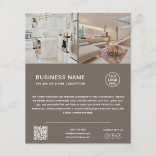Prospectus 11,4 Cm X 14,2 Cm Flyer d'entreprise Taupe Photo Logo Minimaliste
