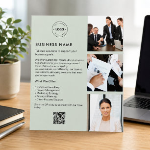 Prospectus 11,4 Cm X 14,2 Cm Flyer d'entreprise Vert Sauge QR Photo Logo Person