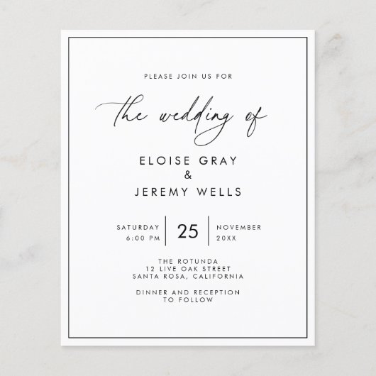 Prospectus 11,4 Cm X 14,2 Cm Flyer Faire-part de mariage budgétaire (Devant)